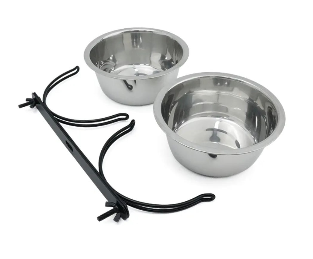 Stainless Hanging Bowl with Holder Double