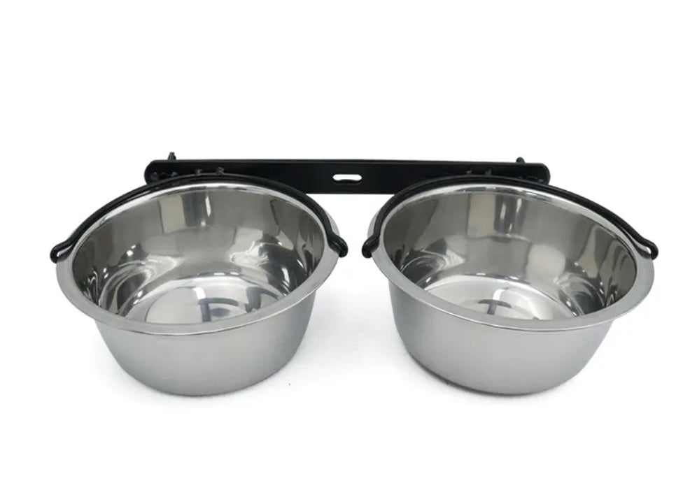 Stainless Hanging Bowl with Holder Double